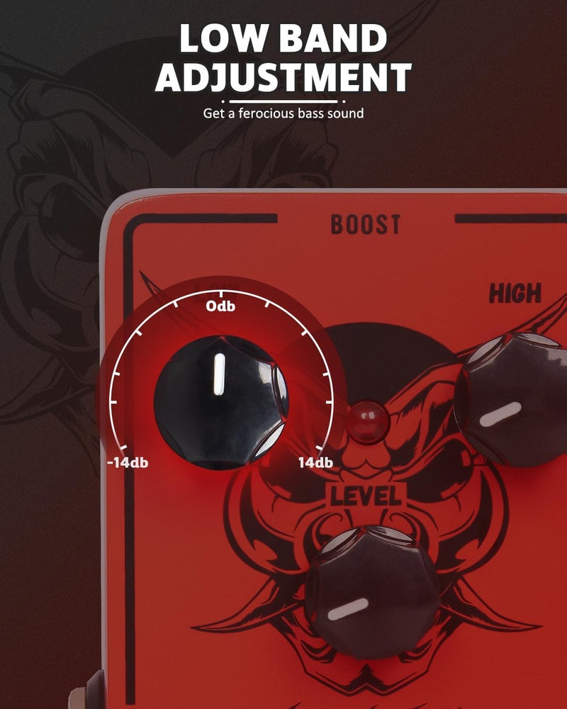 STRICH ZEAL BLAST Boost Guitar Pedal, Enhance Your Guitar Bass Sound with 2-Band Low/High Adjustment, True Bypass for Electric Guitar, Red and Black - Image 3